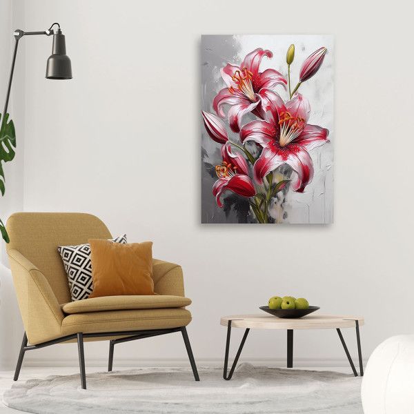 Feeby Obraz na płótnie, Kwiaty Czerwone Lilie Malowane 40x60