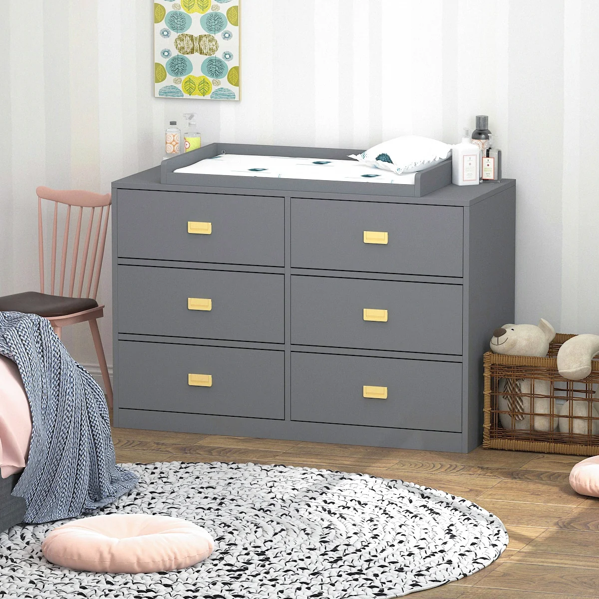 Kerrogee 6-Drawer Dresser with Changing Table - Grey