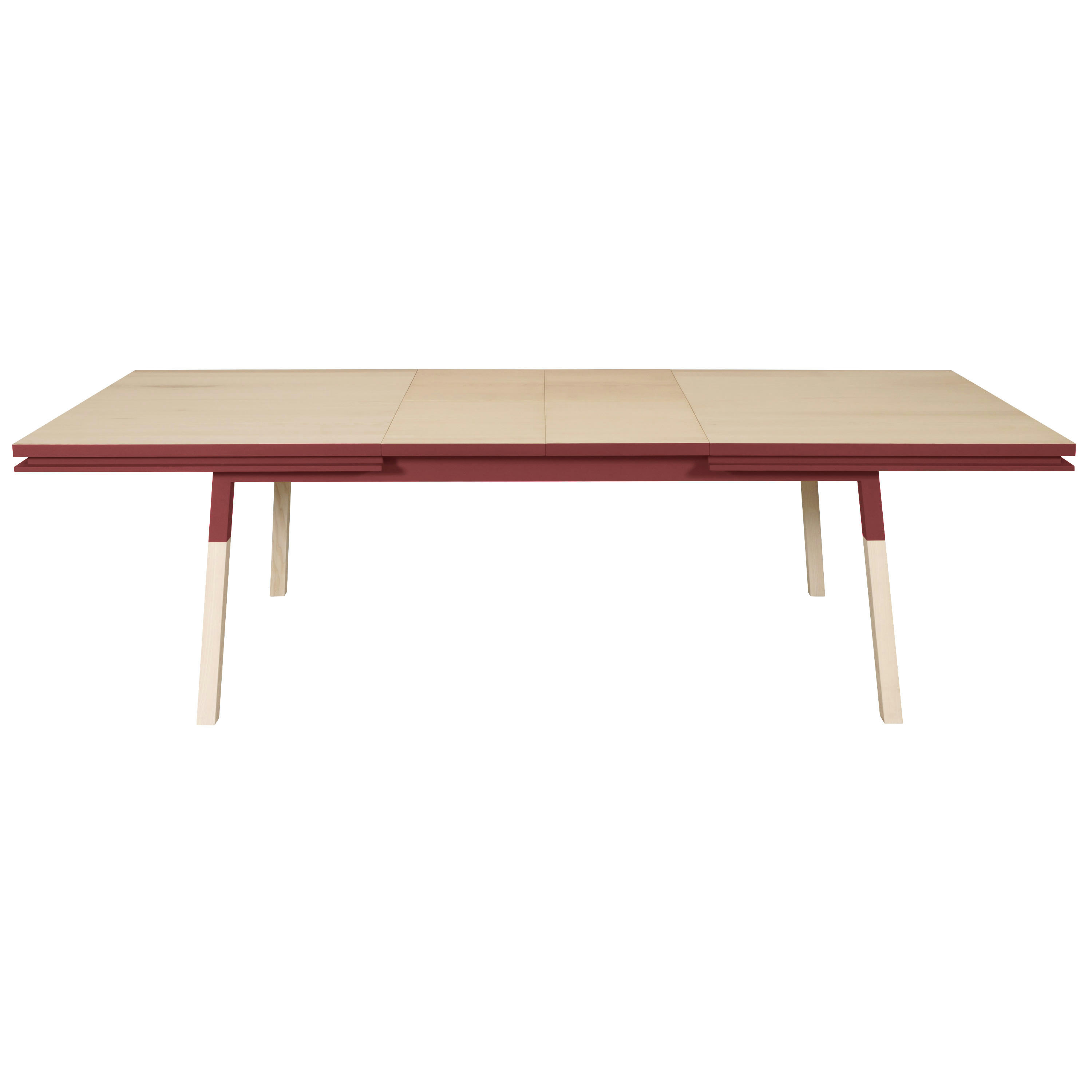 EGEE - Table 180x100 cm en frêne massif, 2 rallonges rouge de pluduno