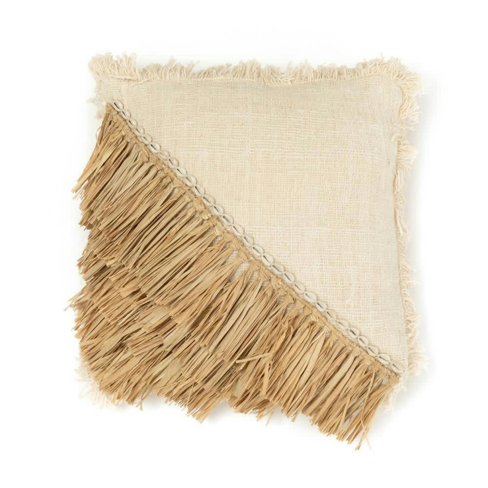 RAFIA - Coussin en coton et raphia naturel blanc 60x60