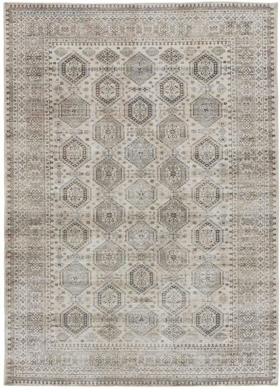 MANDALA - Tapis vintage lavable beige, 80X150 cm