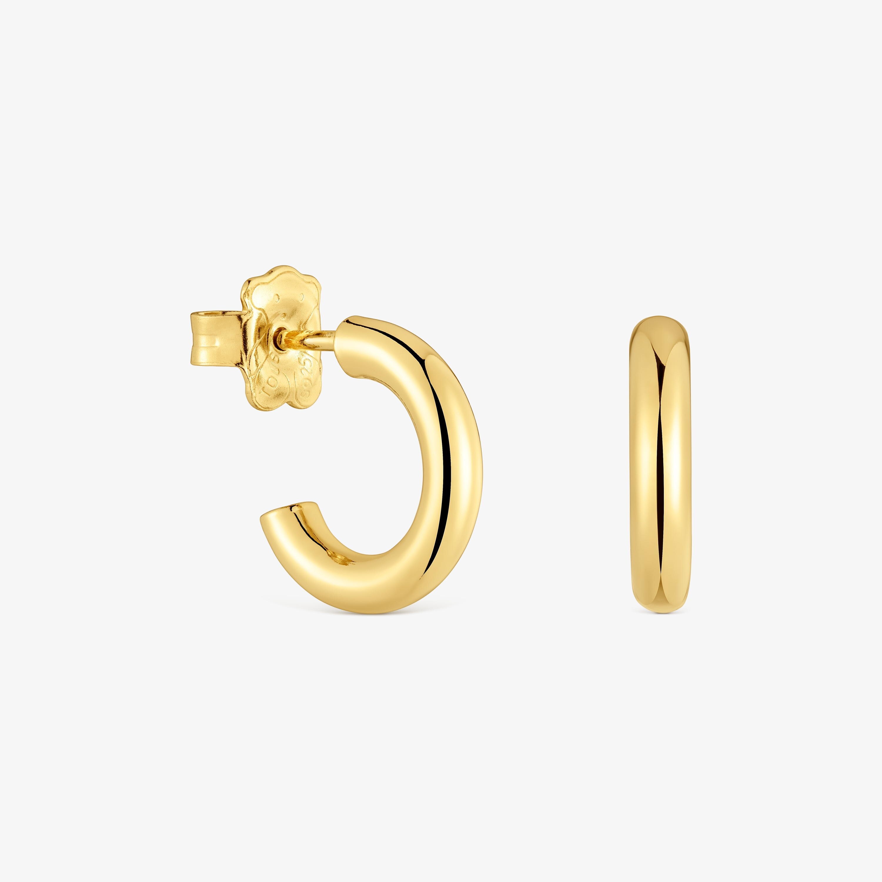 Pendientes aro cortos con baño de oro 18 kt sobre plata 14 mm Basicos