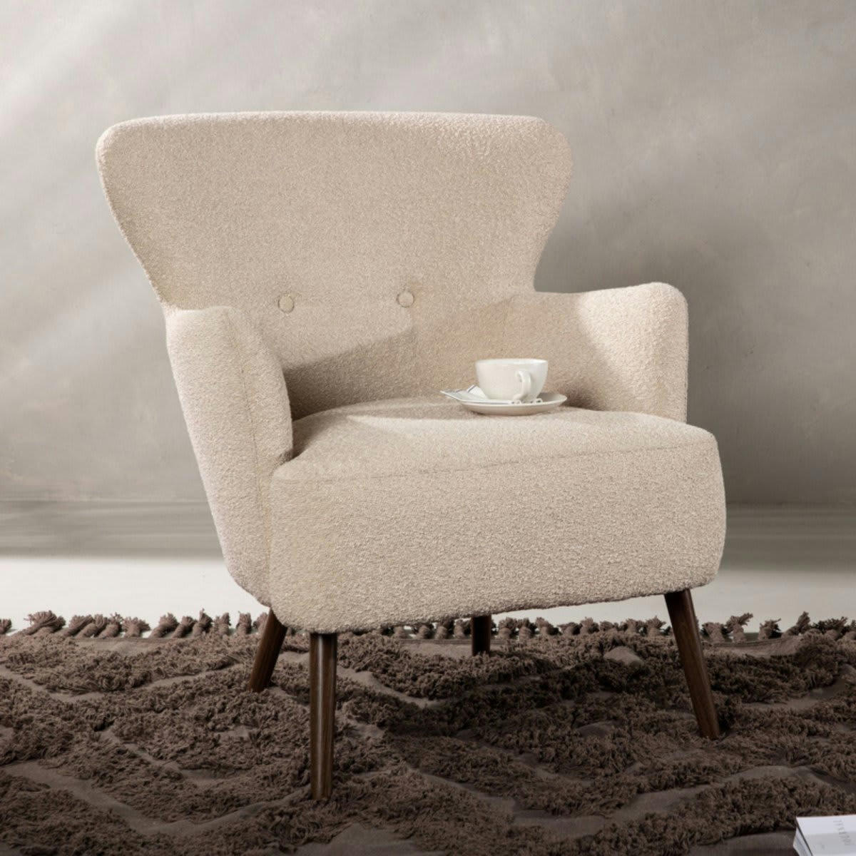 LUCIEN - Fauteuil moderne en tissu bouclé beige