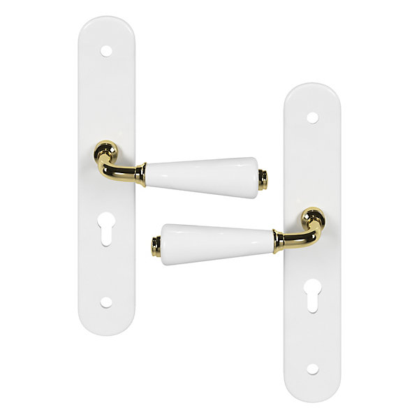 Ensemble poignée sur plaque Droit cylindre GoodHome Porcelaine Vras blanc L.115mm x l.45mm entraxe 195mm