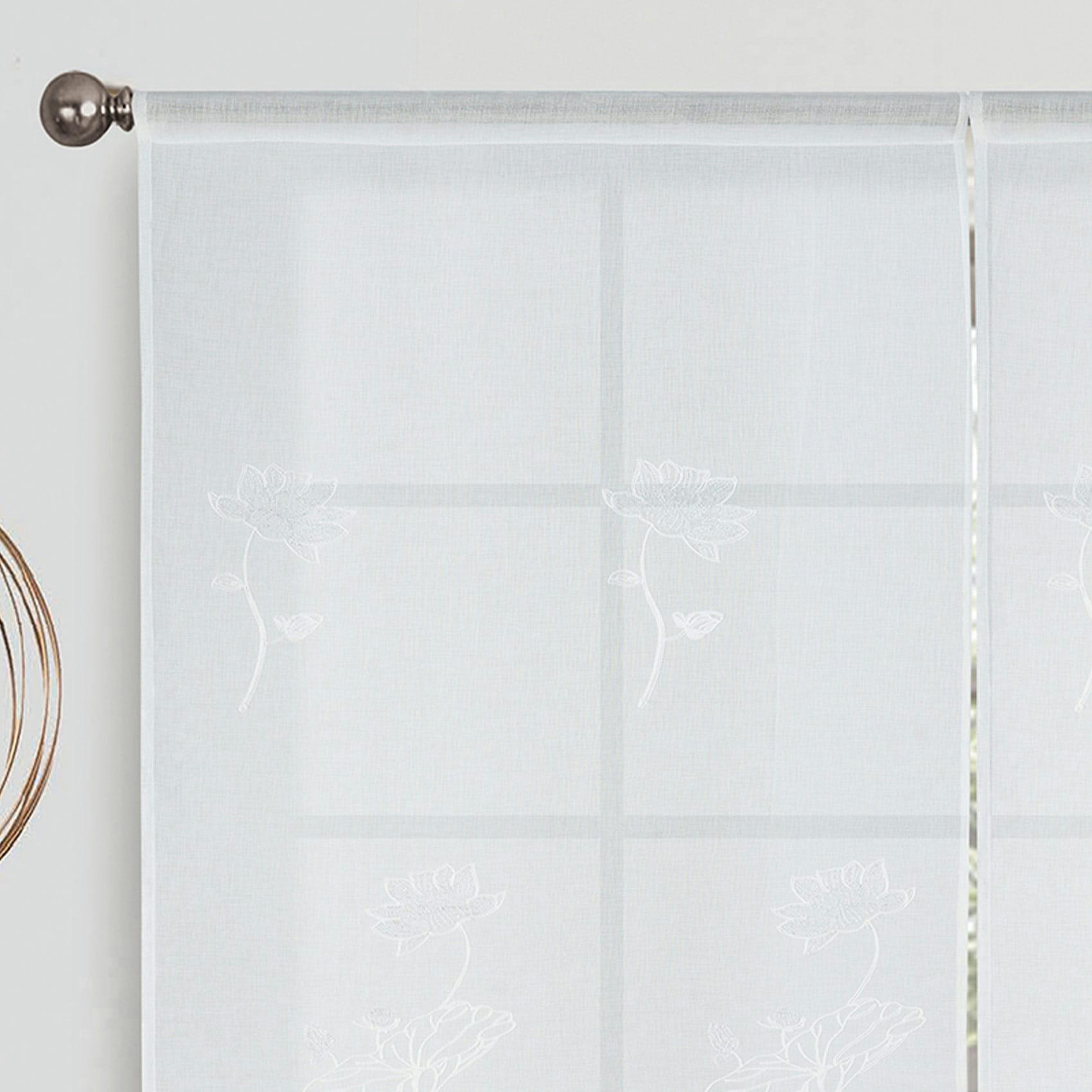 - Paire de vitrages brodée à fleurs polyester ecru 90x160cm