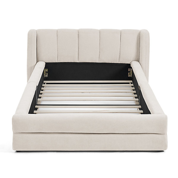 Lit enfant 90x200 cm, chenille, dossier confortable - beige