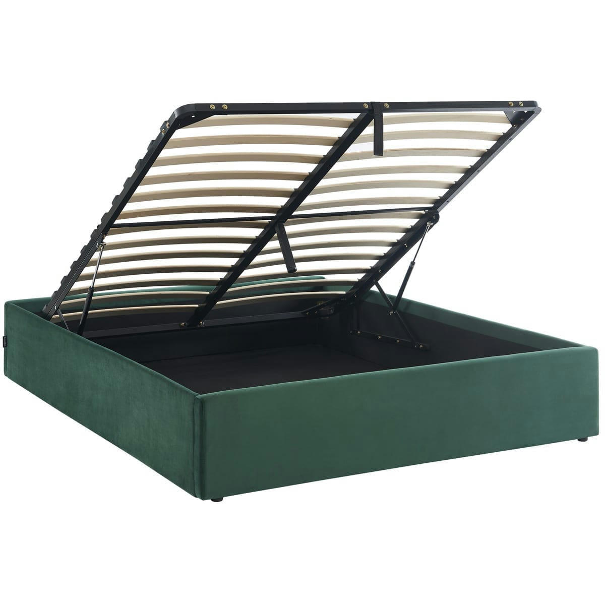HANDY - Lit coffre 140x190cm en velours vert + sommier à lattes