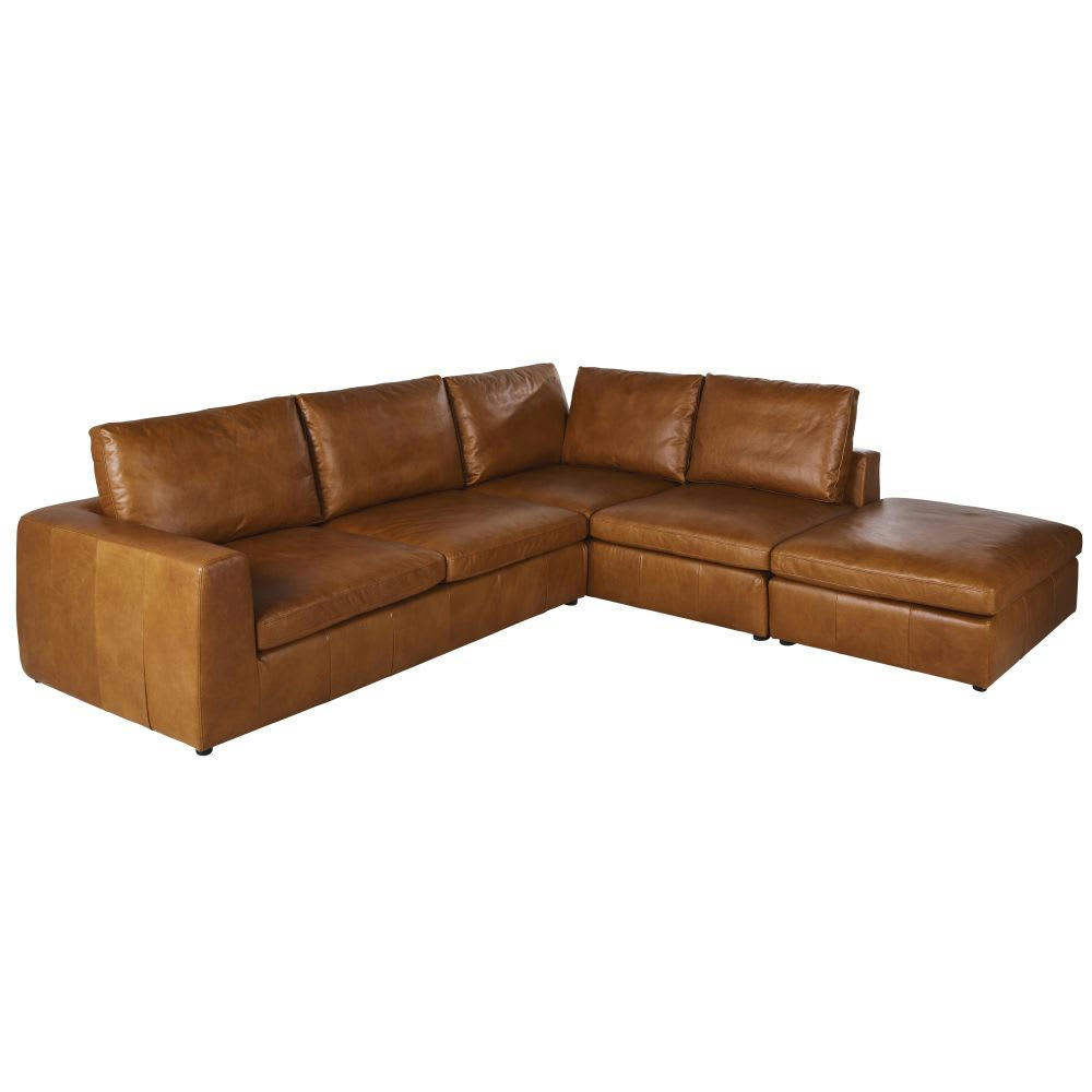 Midnight - Canapé d'angle 5 places en cuir marron
