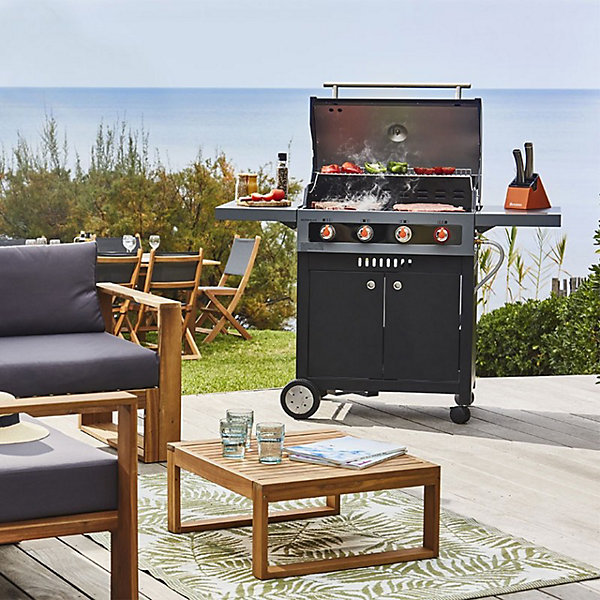 Barbecue gaz horizontal brasero fonte noir 144 x 61 x 115 cm pied inclus
