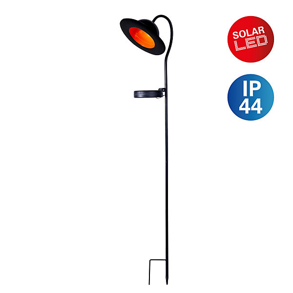 Lampe solaire LED Bowler avec piquet de terre jardin terrasse métal plastique noir LED fixes hauteur 86cm