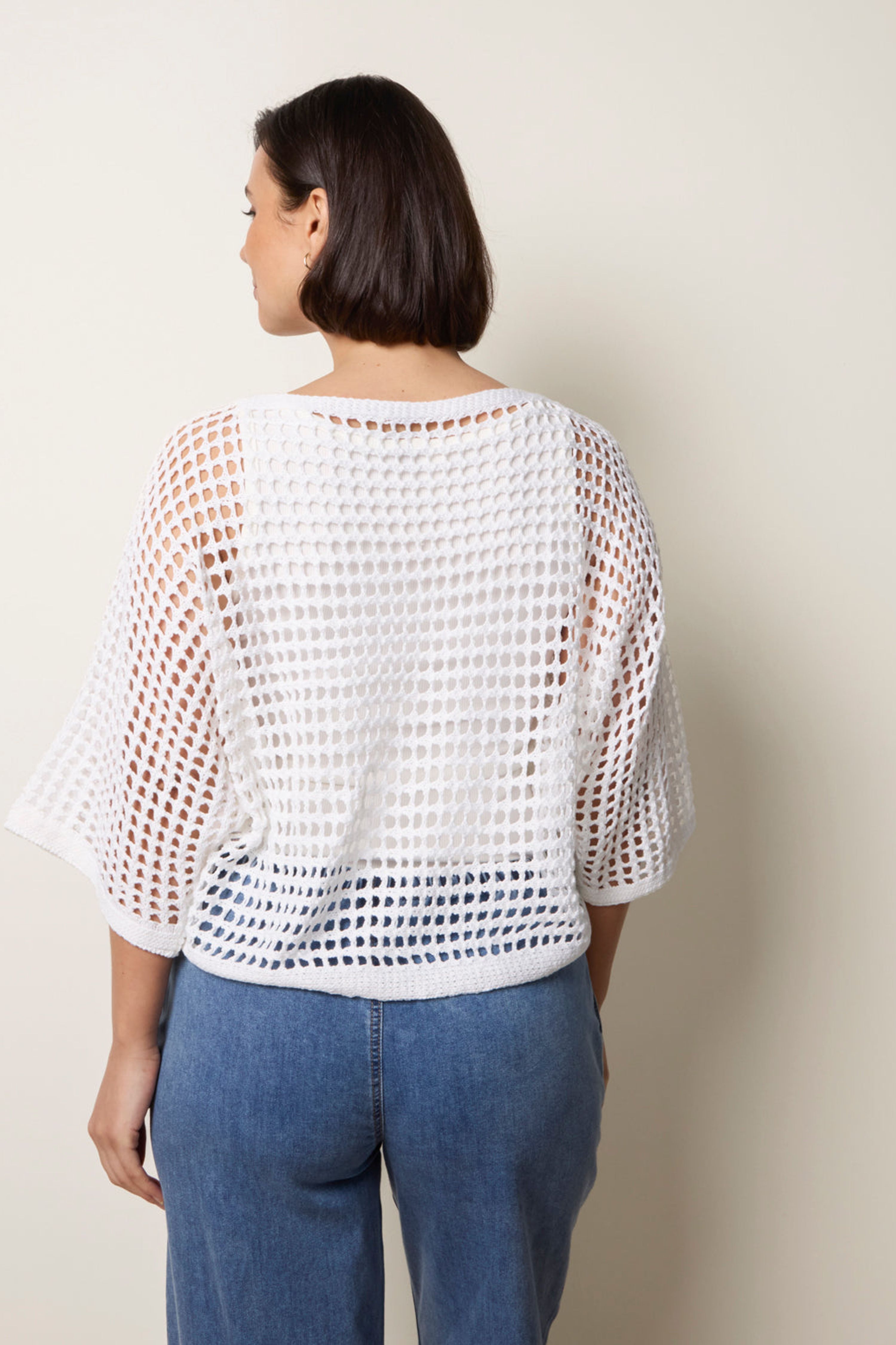 Blue Vanilla Ivory Round Neck Net Top