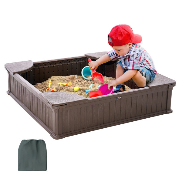 Piaskownica kwadratowa 124x124 cm z pokrywą HDPE 4 siedziska drenaż ogród