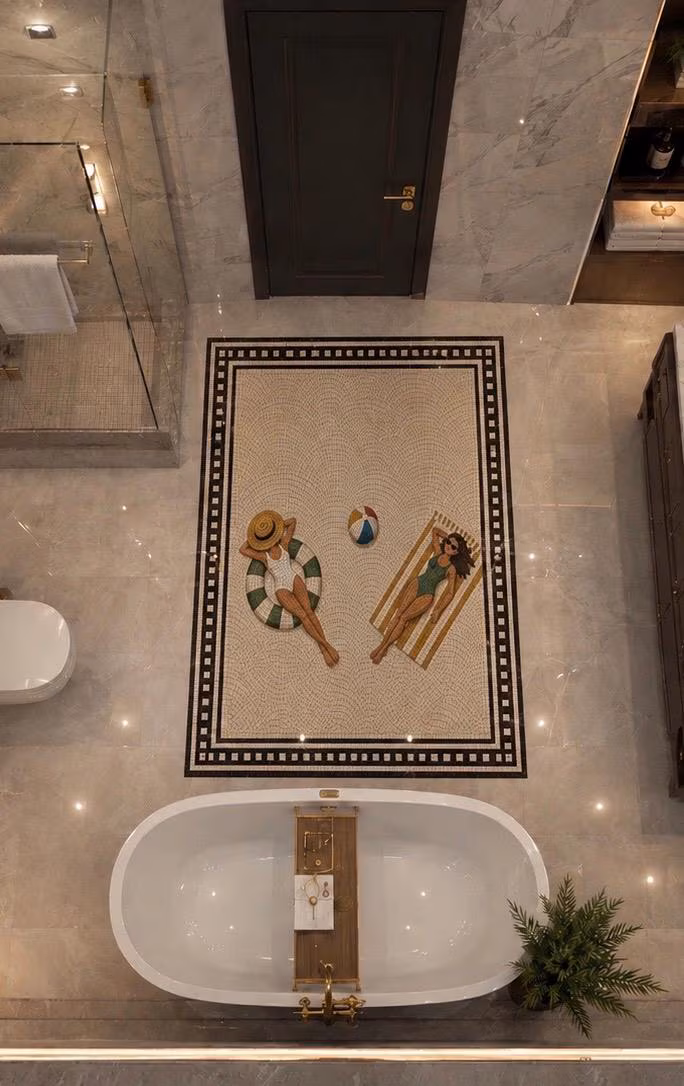 Handmade Mosaic Art | Luxury Bathroom Floor Tile | Custom Pool Mosaic Decor | Patio & outdoor tile | Custom Size Available