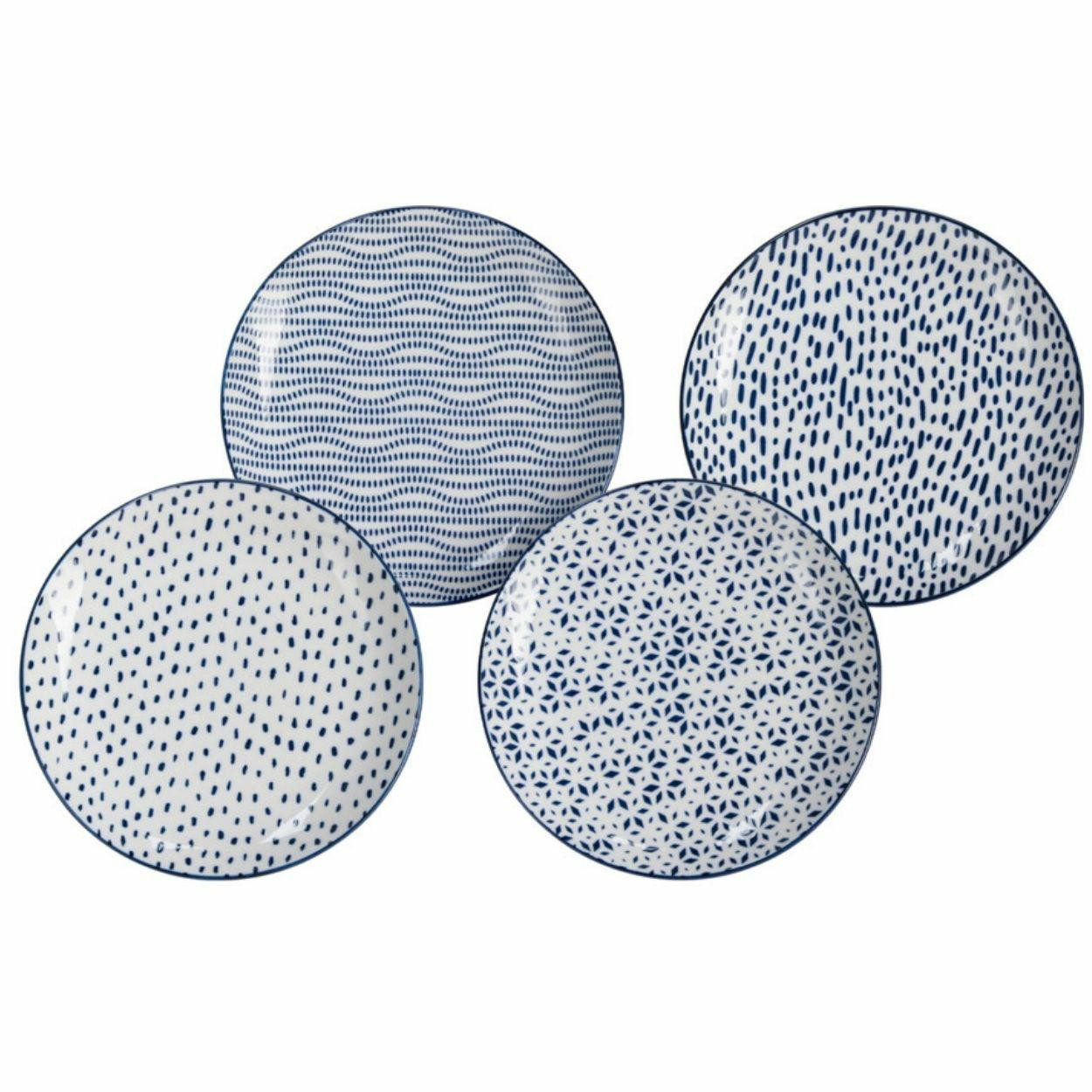 Zestaw 4 szt. talerzy porcelanowych Blue Wave