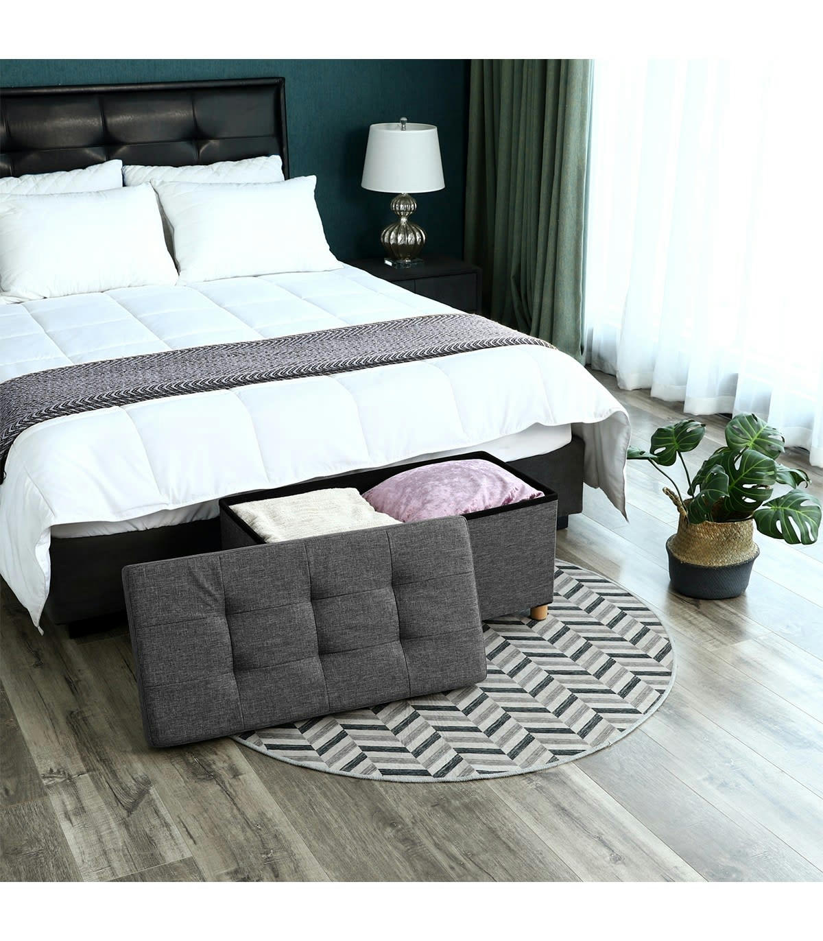 - Banc de rangement pliable avec couvercle et pieds - L76 cm