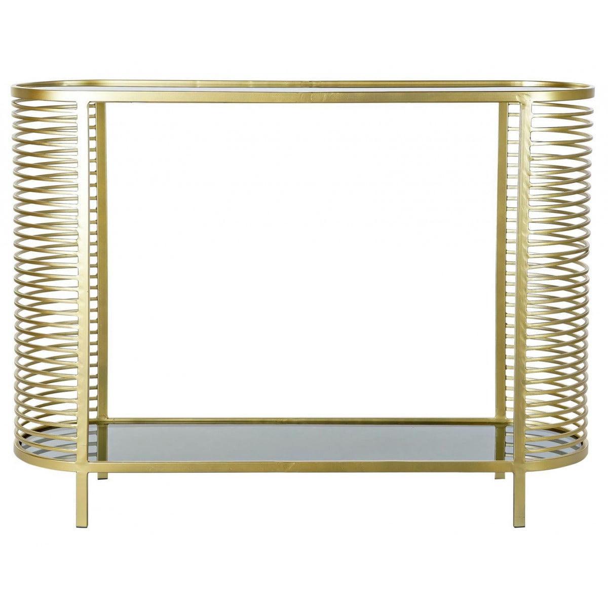 - Console en métal doré mat et 2 plateaux en verre fumé 106.5x32x79.5cm