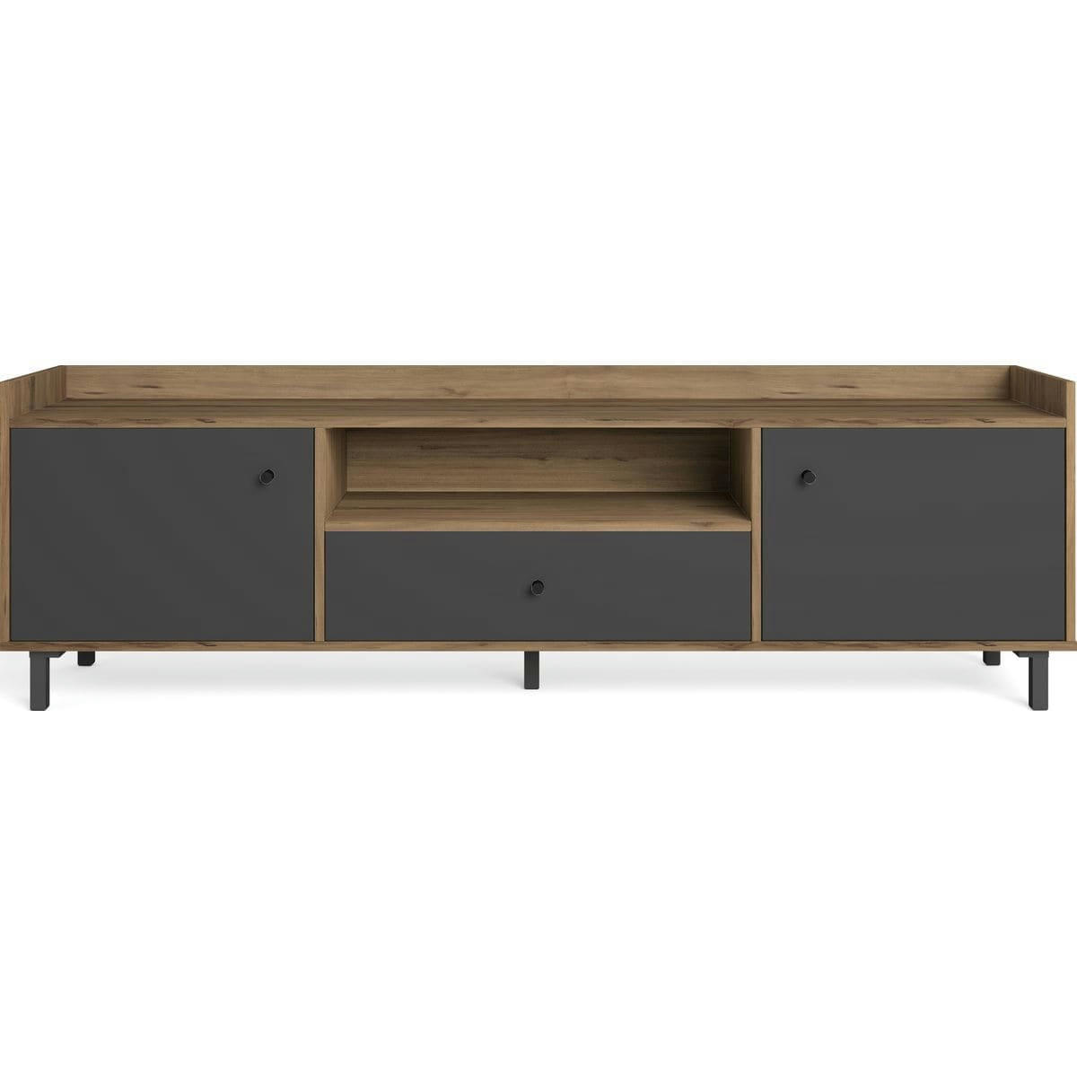 AURELIA - Meuble TV 2 portes 1 tiroir gris anthracite et effet bois 180 cm