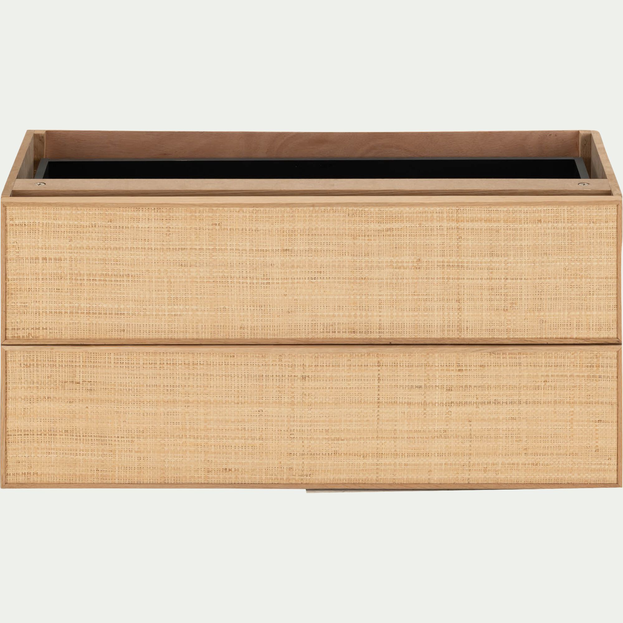 TASSIA - Bloc de 2 grands tiroirs en chêne et raphia L82cm - bois clair