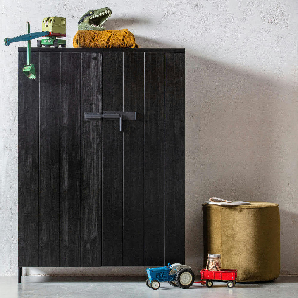 BRUUT - Armoire 2 portes en pin brossé noir