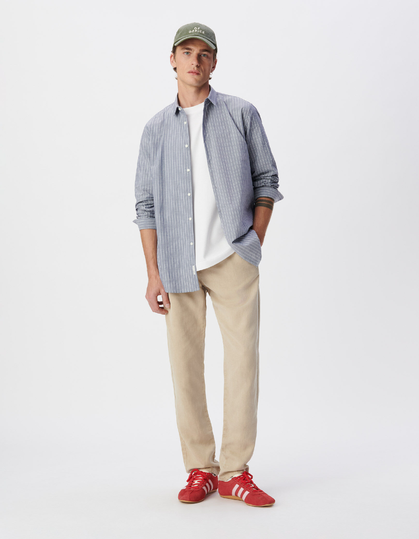 Chemise slim bleu grisé coton bio rayures tennis Homme