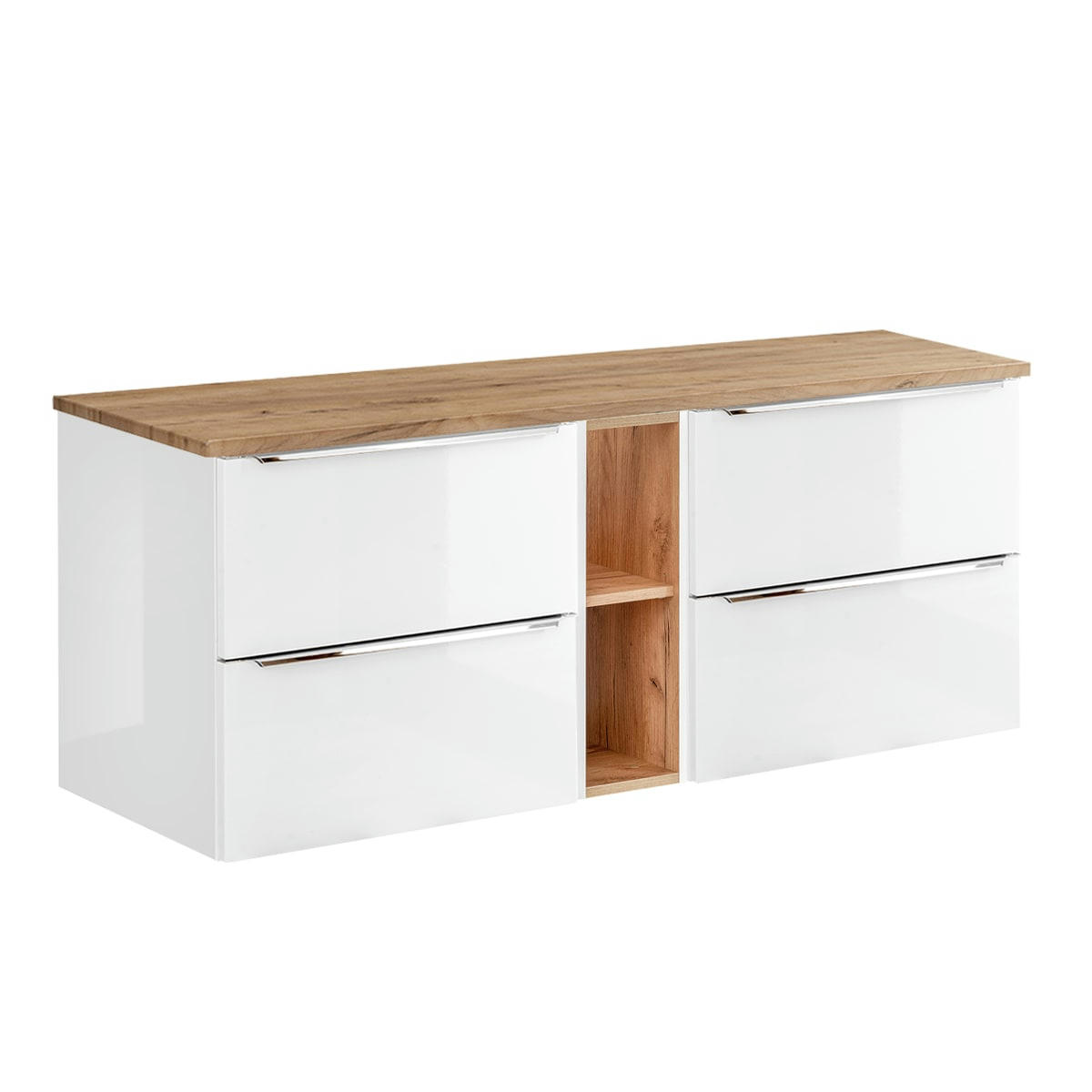 - Meuble sous-vasque 140cm 2 niches blanc et naturel