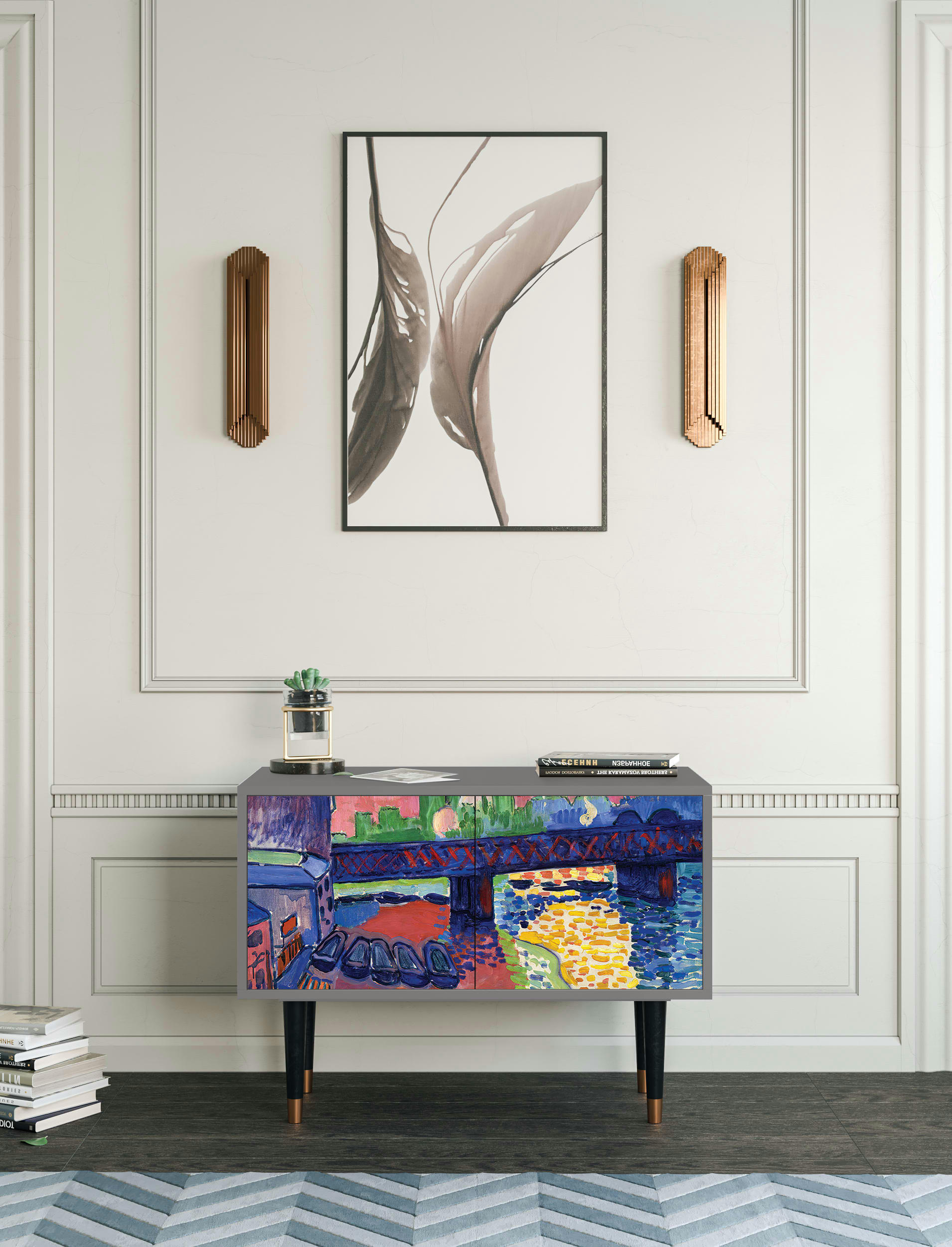 CHARING CROSS BRIDGE BY ANDRE DEAIN - Buffet bas  multicolore 2 portes L 94 cm