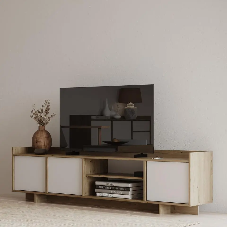 LEAD TV-meubel met 3 deuren en 1 niche - Licht hout - 36,2x183x49,6 cm