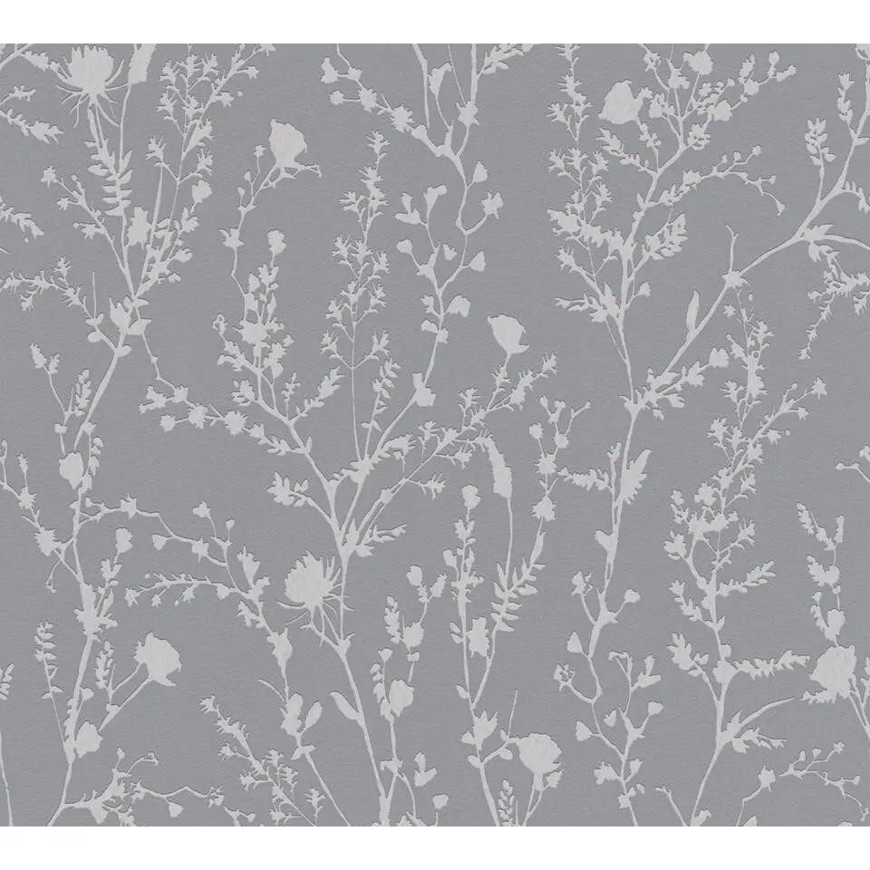 A.S. Cr&eacute;ation behang bloemen grijs en zilver - 53 cm x 10.05 m