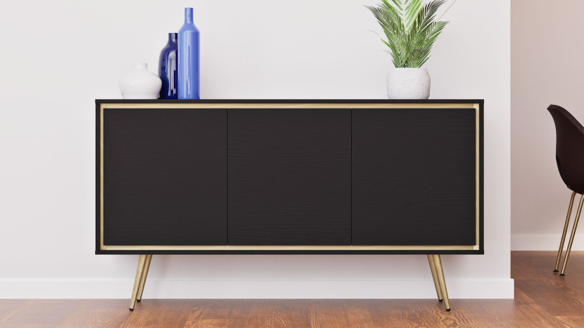 Komoda Tori 150cm z metalowymi nóżkami w kolorze Czarny grafit