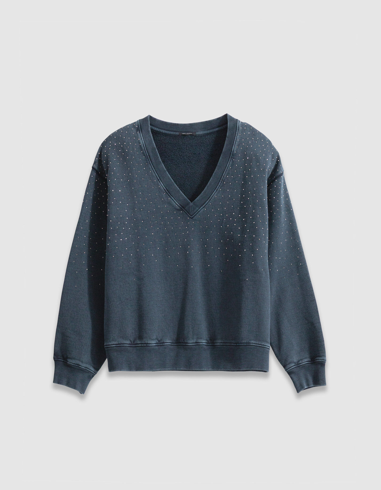 Sweat encolure V marine coton bio détails strass Femme