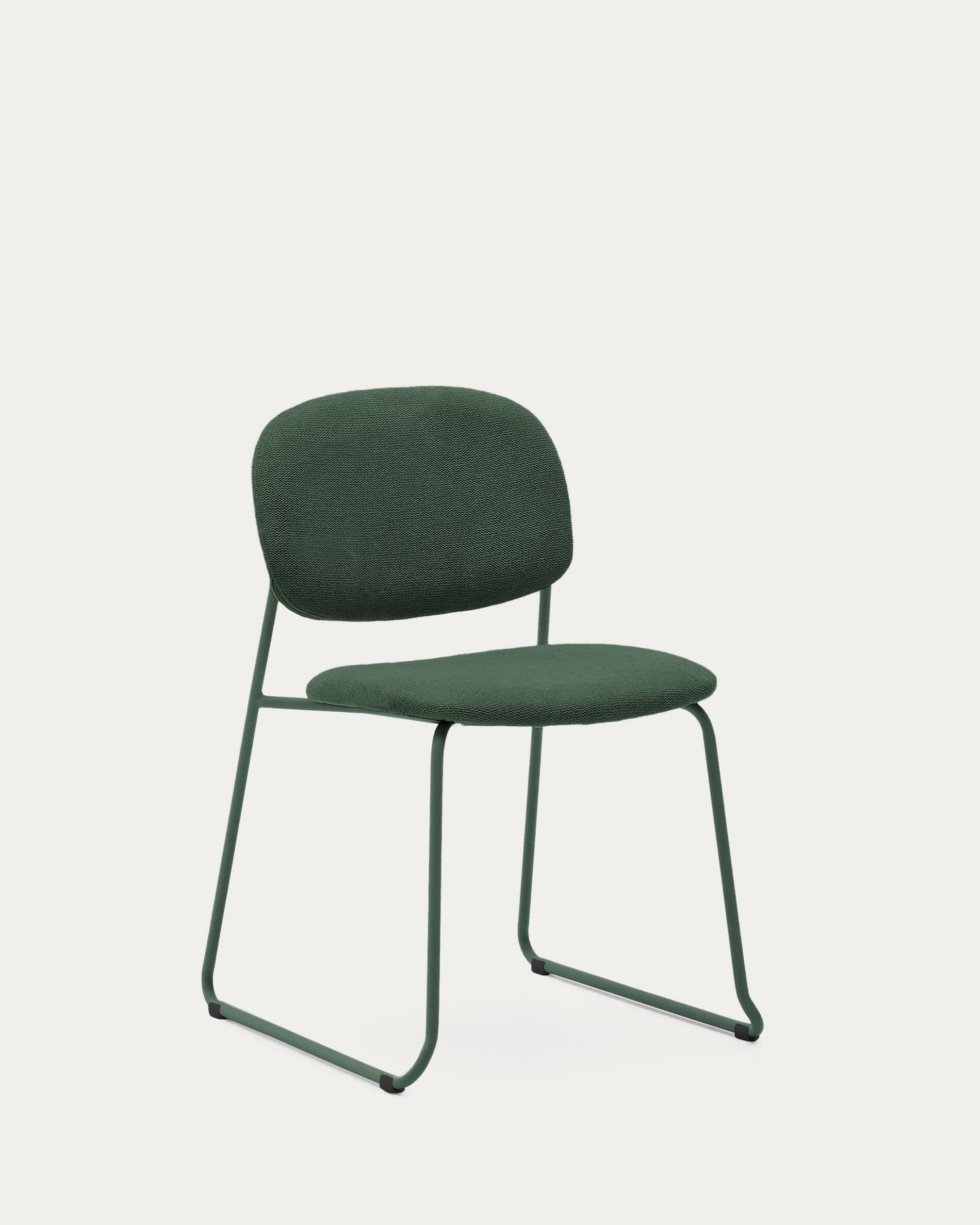 Meli stackable chair in green chenille with green metal legs FSC Mix Credit