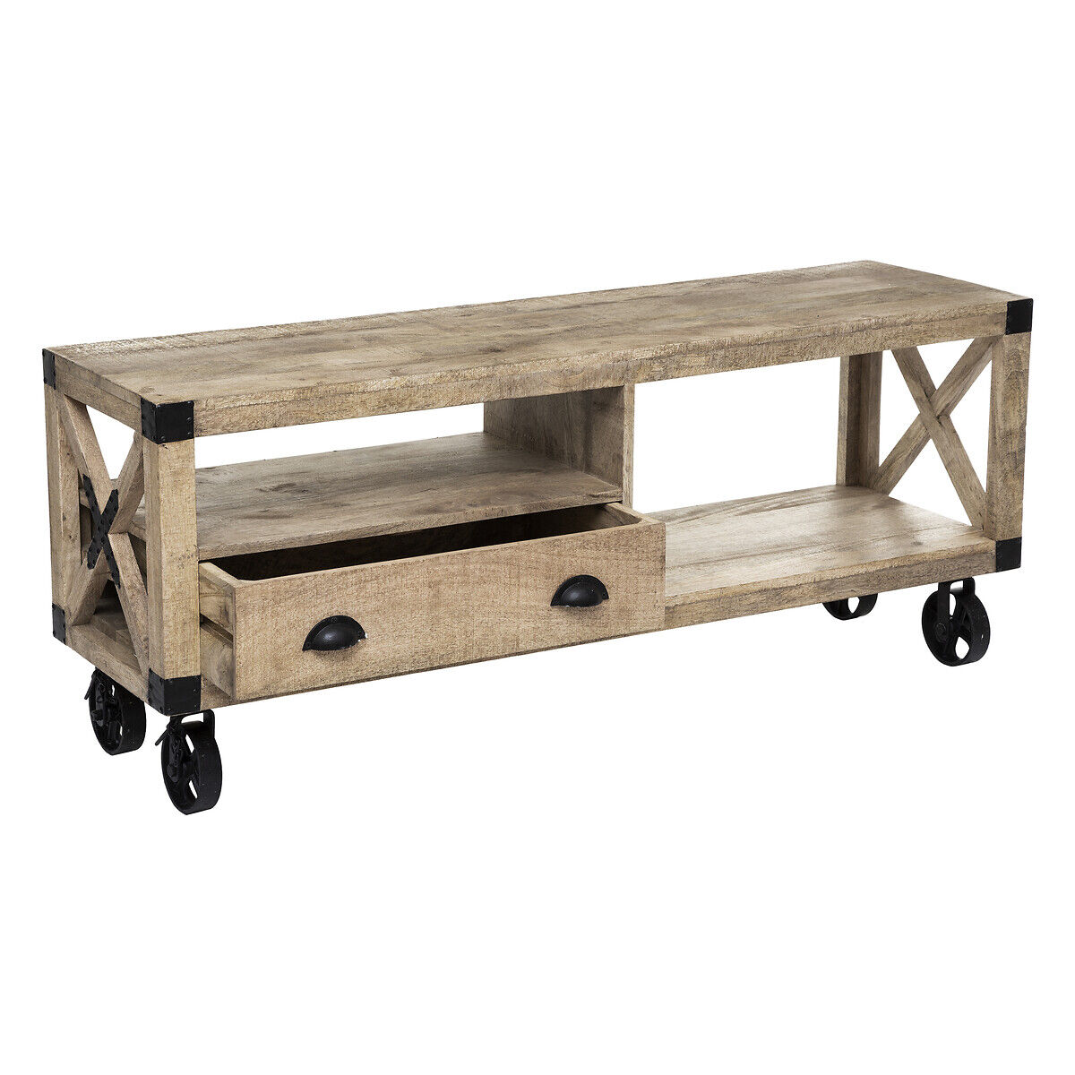 Móvel para tv com 1 gaveta SILAS bege em madeira mango