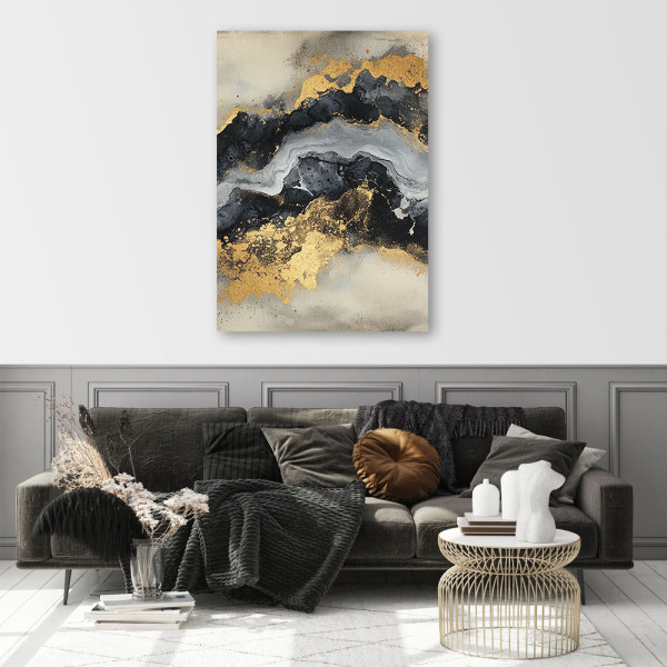 Feeby Obraz do salonu, Czarno Biały Marmur ze Złotem 40x60