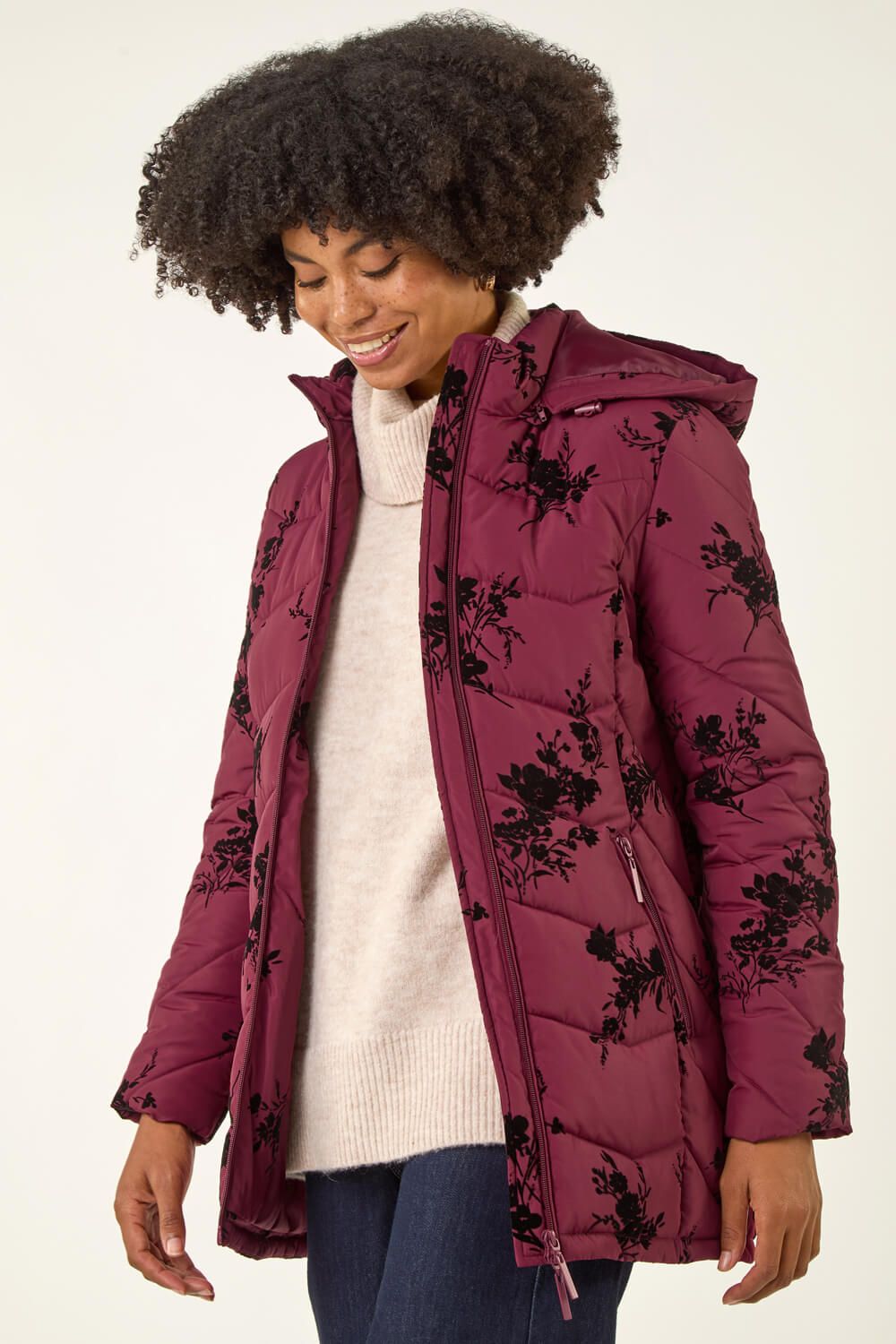 Roman Floral Flock Padded Coat