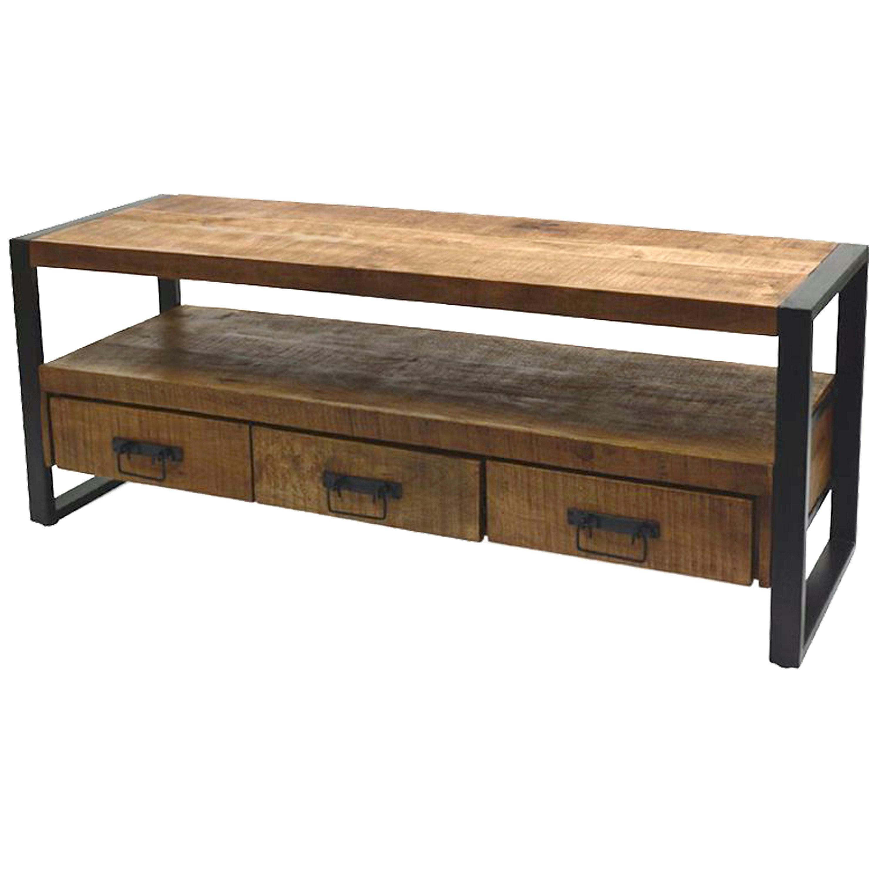 BELEM - BELEM-Meuble TV 3 tiroirs L150cm en bois de Manguier massif et métal