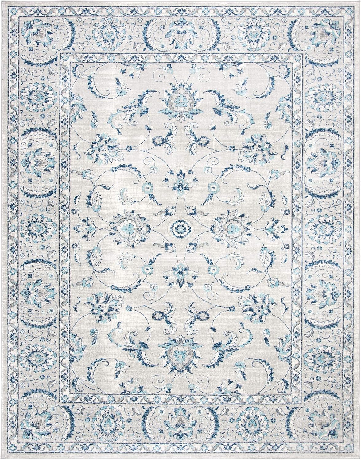 SAFAVIEH Brentwood Collection Area Rug - 10' x 13', Light Grey & Blue, Oriental Floral Scroll Design, Non-Shedding & Easy Care, Ideal for High Traffic Areas in Living Room, Bedroom (BNT854G)