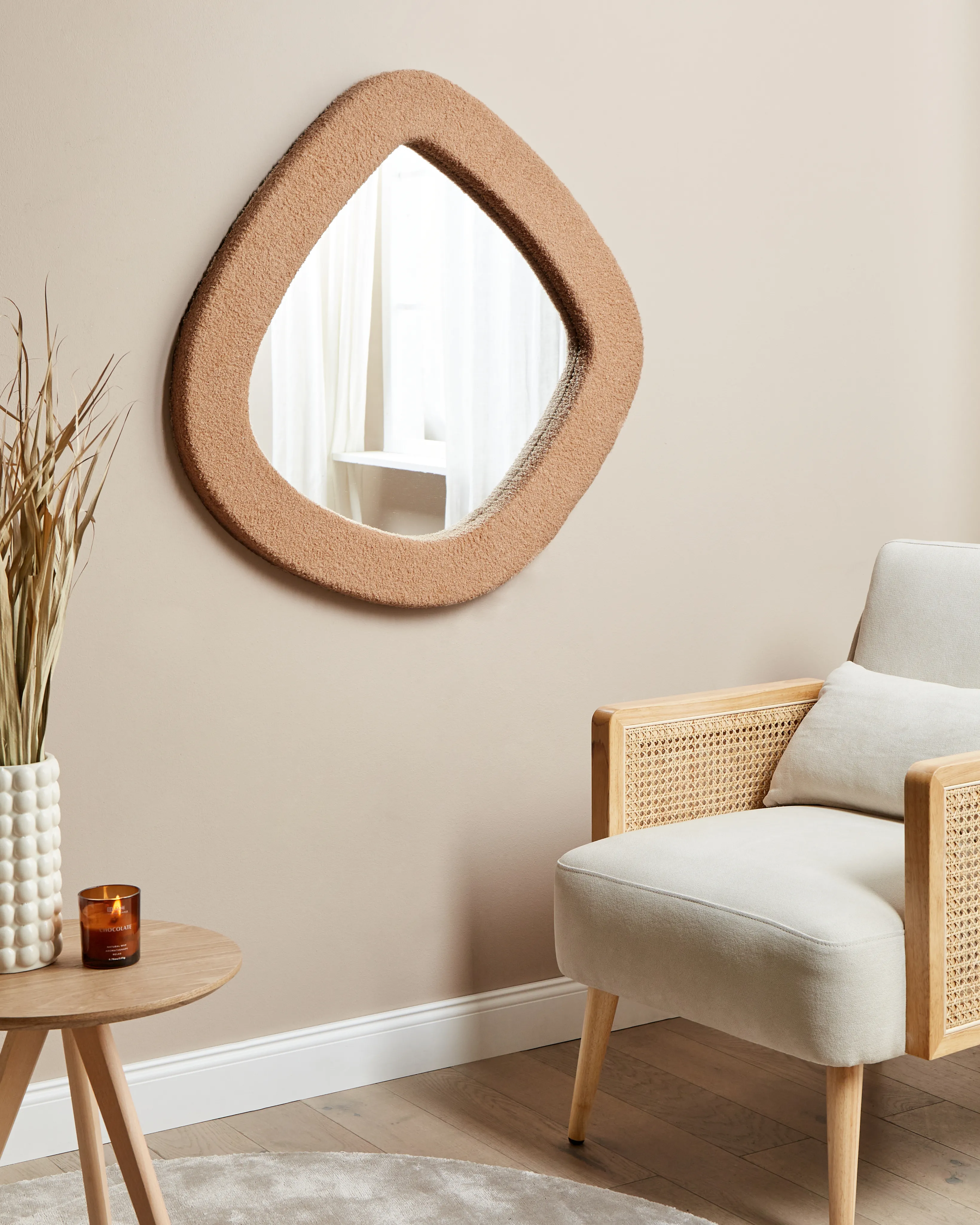 Wall Mirror EPIRY 79 cm 80 cm Boucle Light Brown