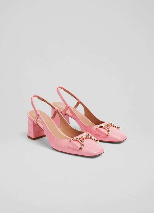 Kaylee Pink Croc-Effect Leather Snaffle Slingbacks
