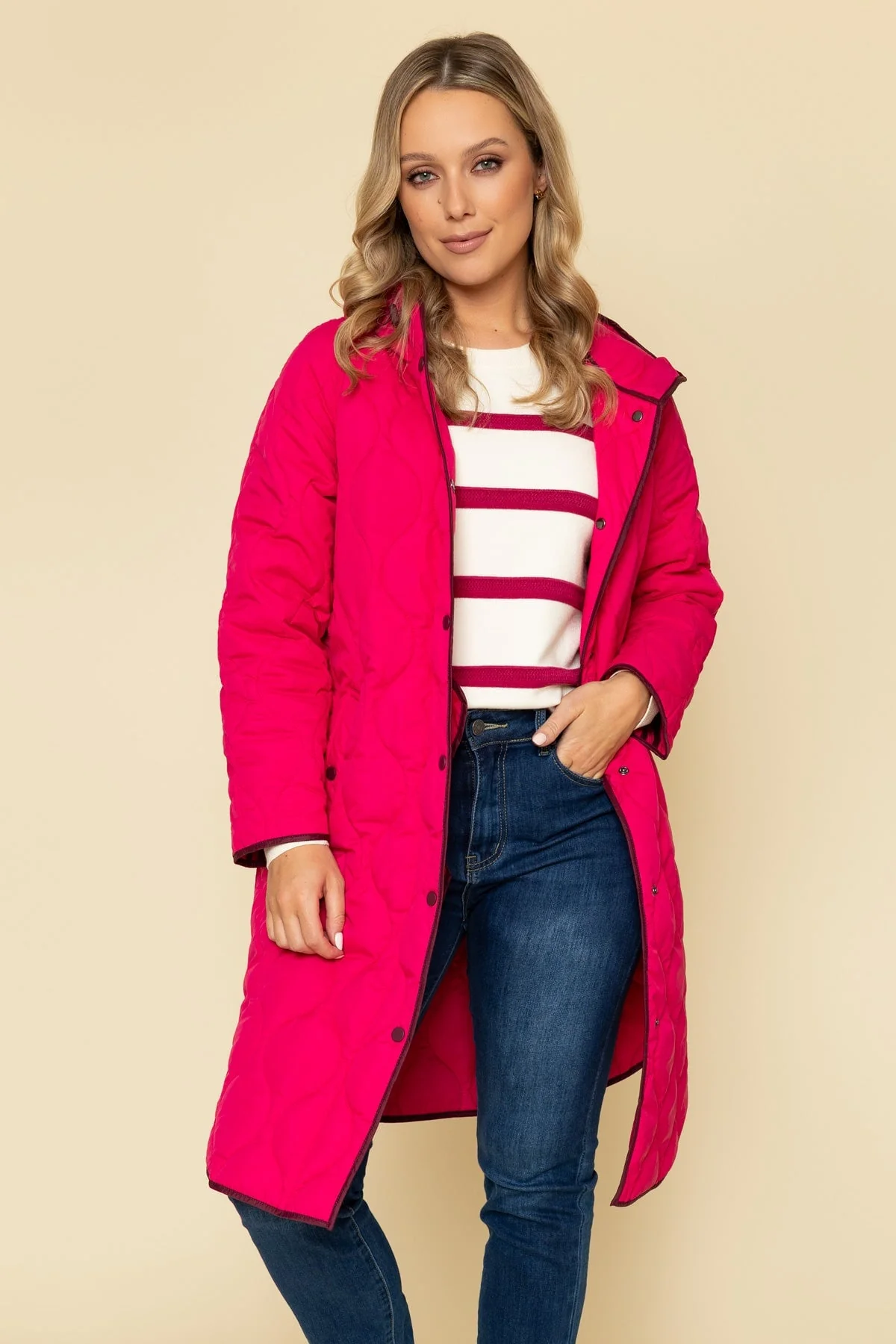 Pink Longline Quilted Coat