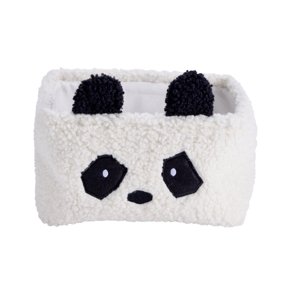 Panière de rangement panda Box Cub effet laine bouclée blanc et noir 30x20xH16cm