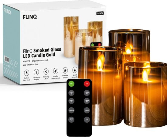 FlinQ LED Kaarsen Goud Glas met Bewegende Vlam Incl. Afstandsbediening