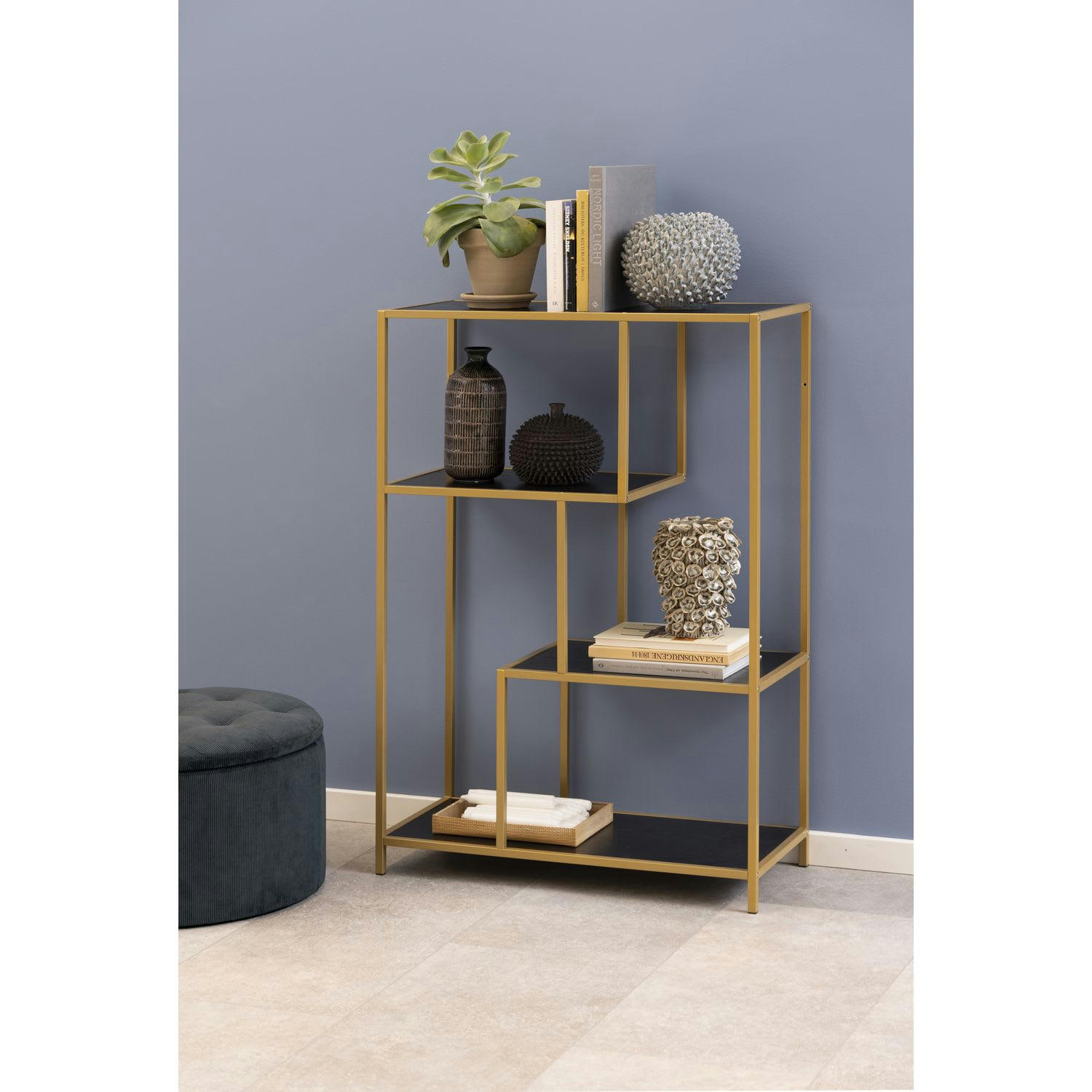 SIREINE - Bibliothèque ouverte 3 étagères en mdf et métal or