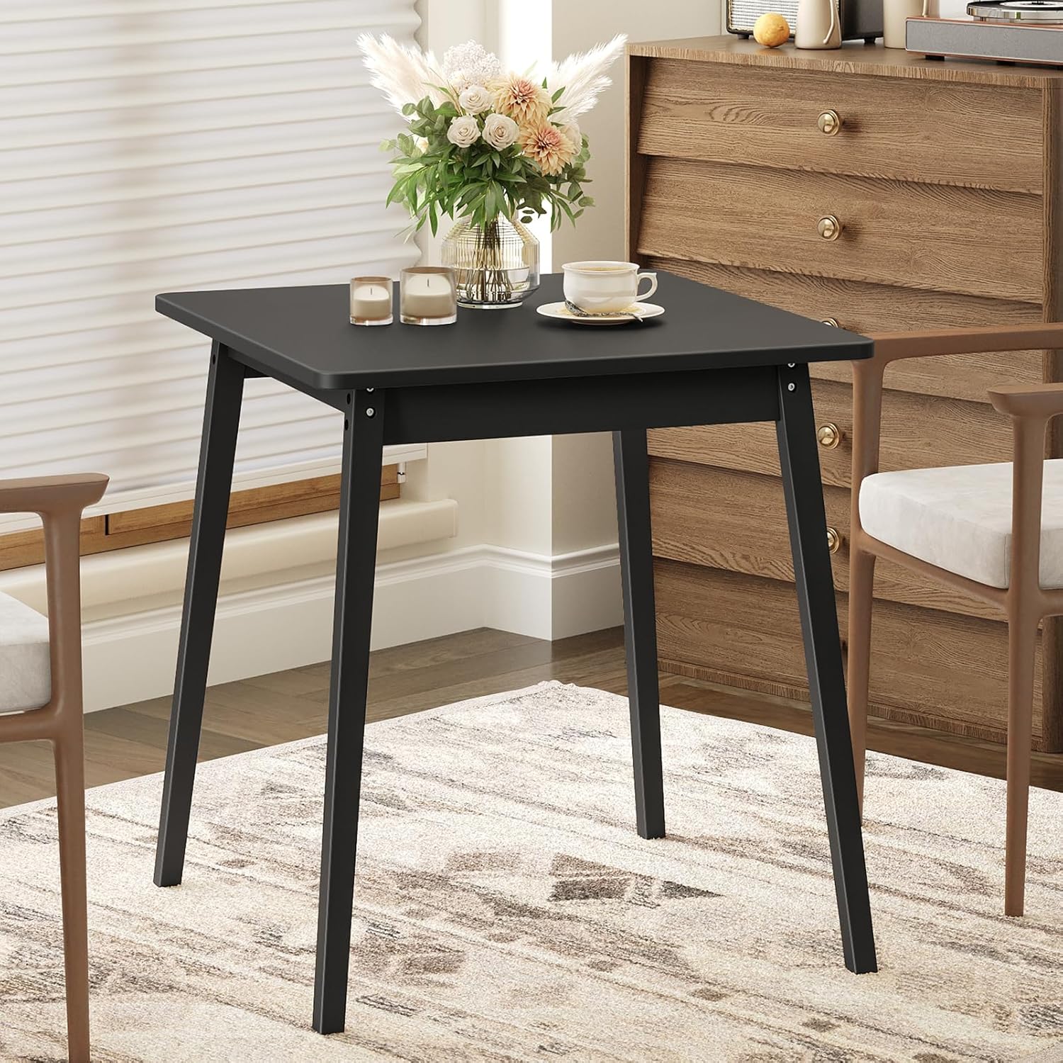 HOOBRO Bamboo Dining Table, Square Dining Table for 2, 27.6 Kitchen Table for Small Space, Writing Table, Easy to Assemble, for Dining Room, Living Room, Office, Kitchen, Apartment, Black BK70CZ01G1