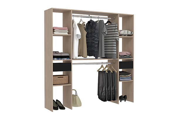 Dressing bois avec 6 étagères, 2 tiroirs et 2 penderies : 180 x 40 x 180 cm - ELYSEE
