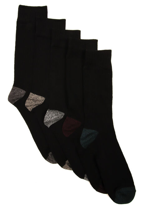 Mens 5pk Black Heel & Toe Cotton Blend Ankle Socks