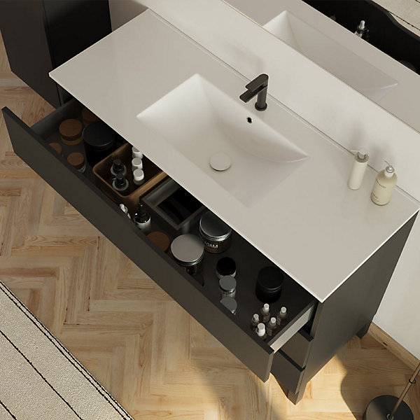 Meuble sous vasque seul, 3 tiroirs, 120cm, simple vasque - noir - MATA