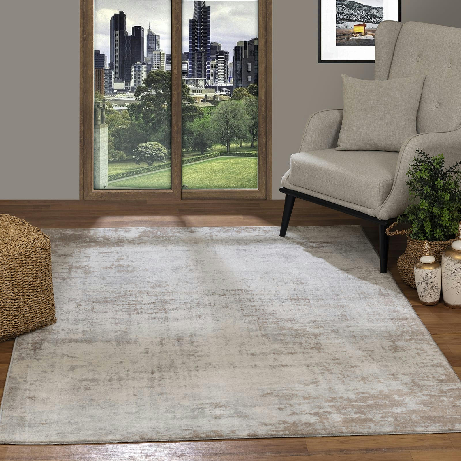 MILENA - Tapis Abstrait Moderne Beige/Blanc 160x215