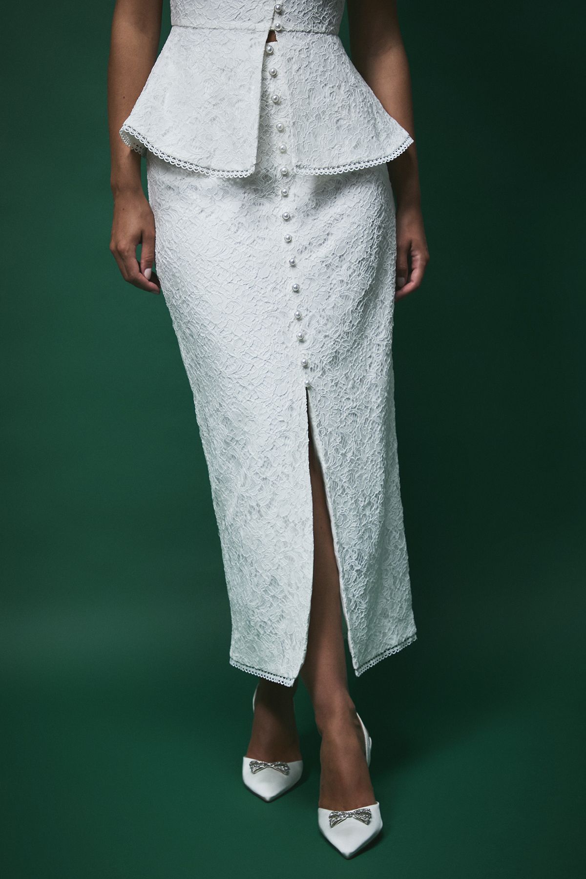 Coast Lisa Tan Textured Sequin Lace Button Through Midi Skirt