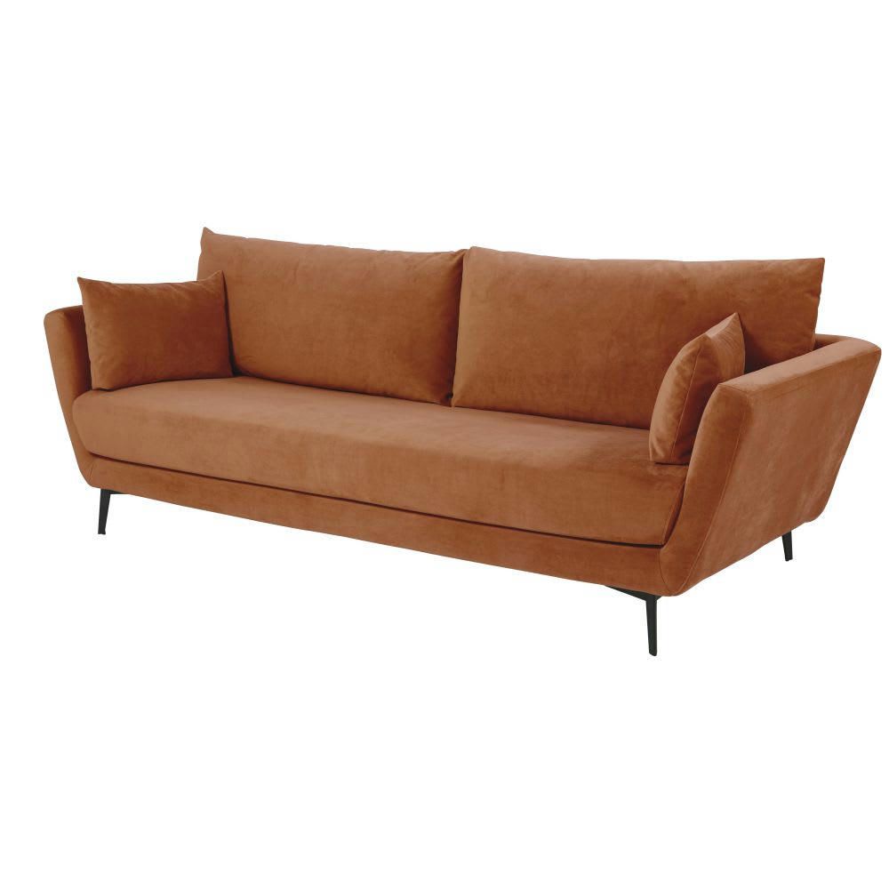 Prague - Canapé 2/3 places en velours orange écureuil