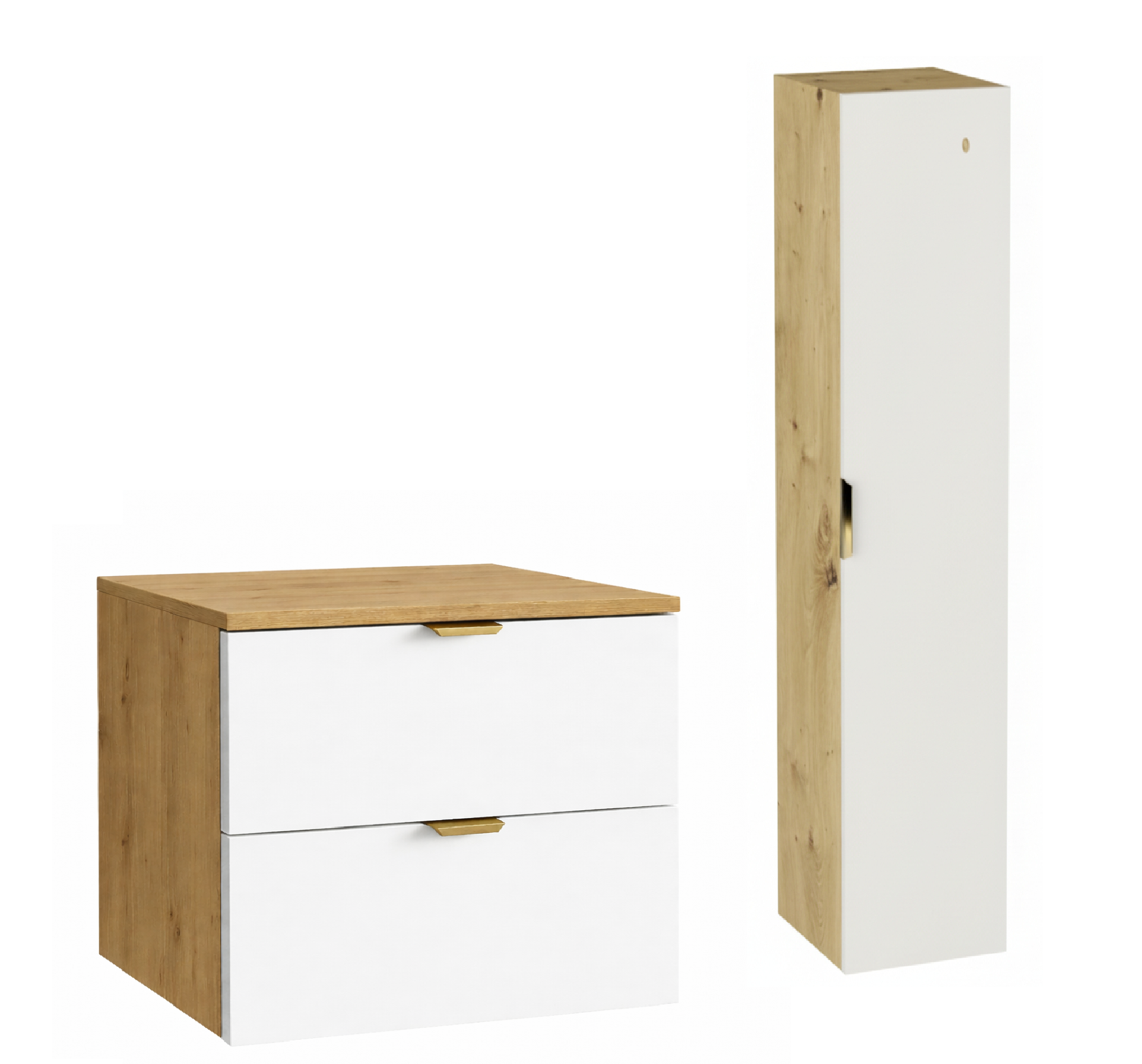 Zestaw do Łazienki 80cm Szafka z Blatem Słupek Dąb Artisan / Biały